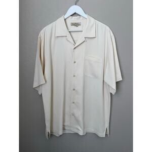 Tommy Bahama 100% Silk Button Down Shirt Size Large Men’s Cream Short Sleeve